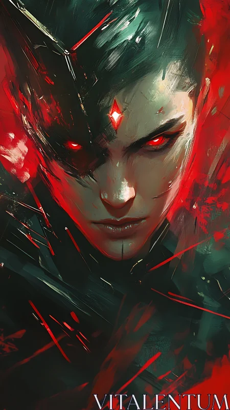 Digital painting portrait of cybernetic demon emissary.