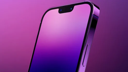 Smartphone with notch display rendered against gradient purple background