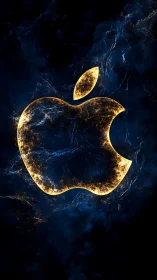 Golden Apple Logo Against Deep Blue Digital Network Texture.