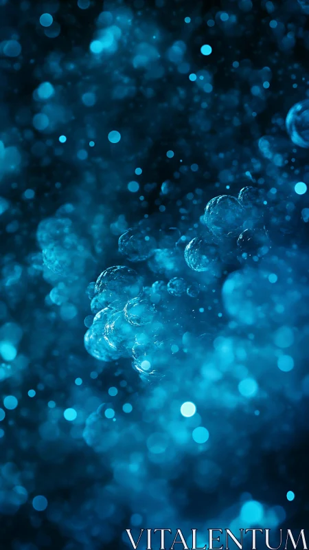 Macro bokeh abstraction of suspended aqua microbubbles in motion