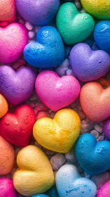 Colorful Heart-Shaped Objects in Vibrant Rainbow Array.