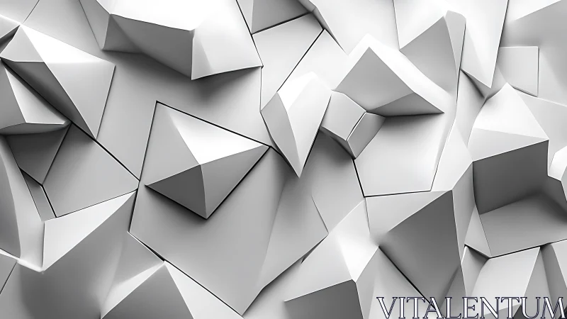 Low-poly faceted white geometric surface forms complex extrusions