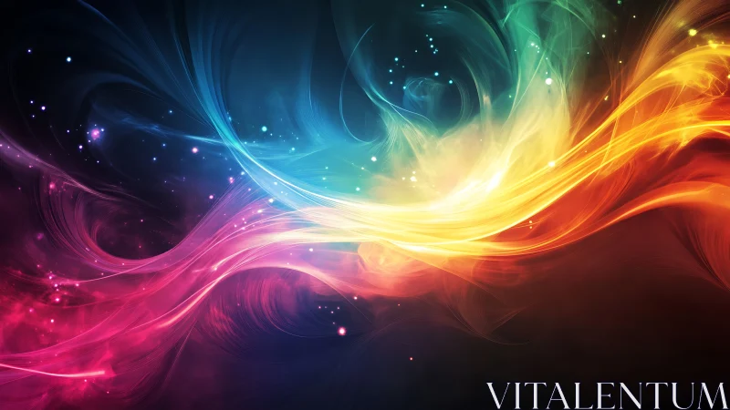 Multicolored abstract light trails on dark digital backdrop.