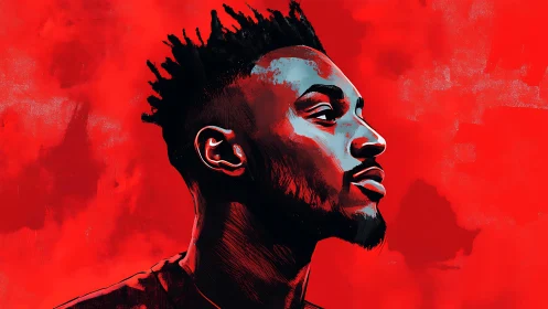 High-contrast side profile portrait with expressive red negative space