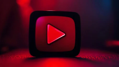 Neon Play Button Icon in Red Light Environment.