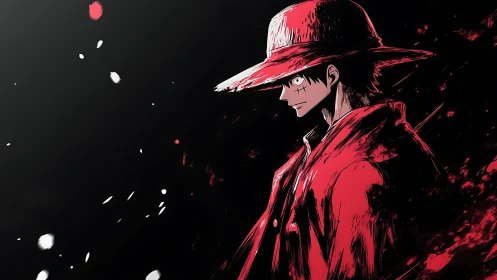 High-contrast anime gunslinger in red monochrome profile.