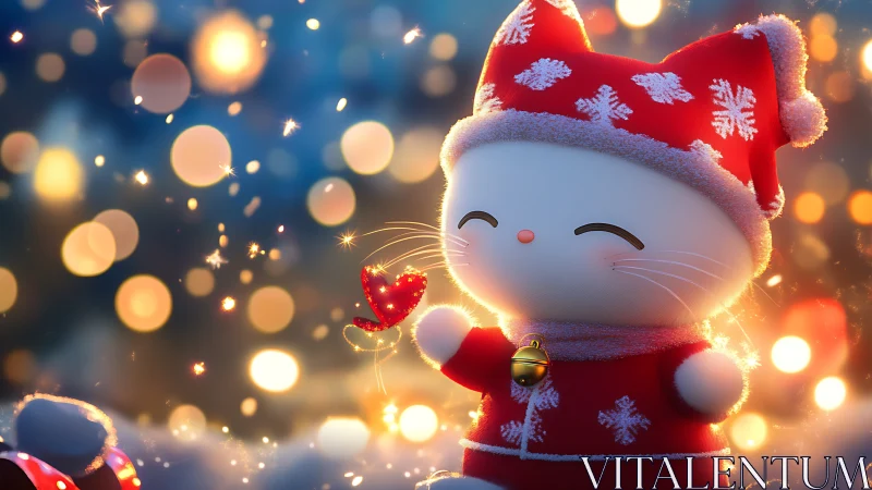 Cozy winter kitten glowing with gentle holiday magic.