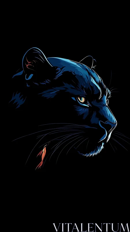 Black panther profile with blue neon gradient and golden eye