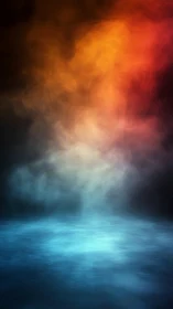 Color-swept mist bridges ember skies and frozen water