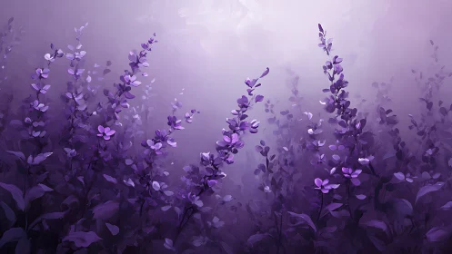 Purple Lupine Field Gradient: Misty Botanical Composition.