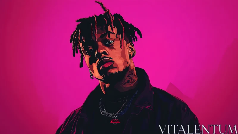 Stylized rapper portrait rendered in bold neon vector shading