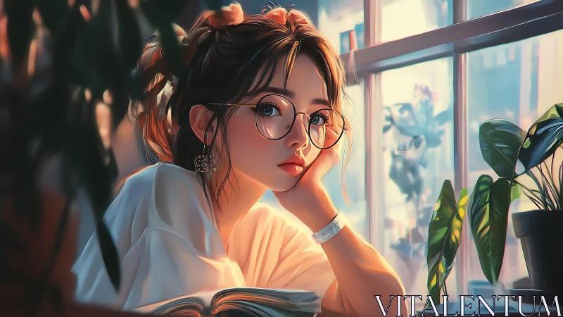 Daydreaming scholar lets the afternoon window light linger