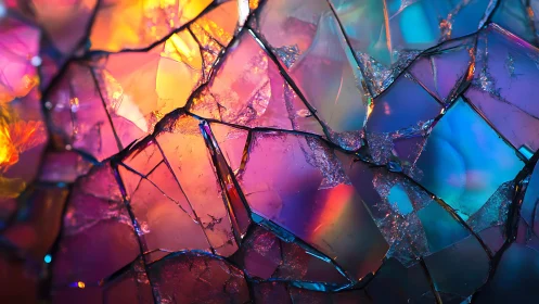 Vibrant Abstract Shattered Glass Art with Colorful Reflections.