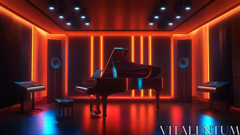 3D neon studio grand piano in immersive hybrid soundstage design.