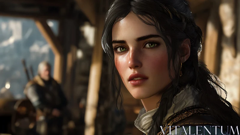 Renaissance-lit digital portrait renders rustic interior drama