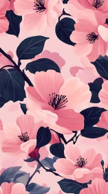 Pink Floral Pattern with Dark Navy Botanical Elements.