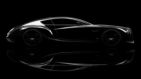 High-contrast side profile outlines aerodynamic luxury coupe silhouette