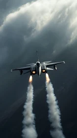 Stormpiercer jet roars upward with twin blazing contrails.