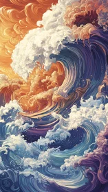 Swirling sky and ocean waves dancing in glowing color.