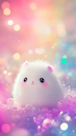 White fluffy creature in pastel bokeh environment illustration.