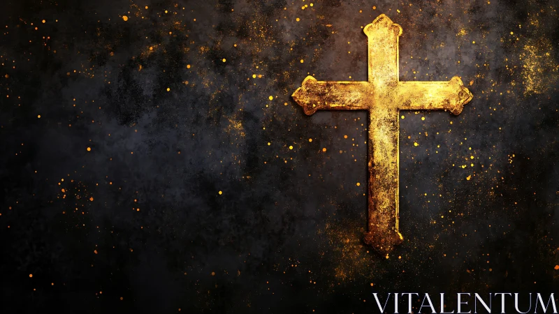 Radiant golden cross glows against dark textured backdrop