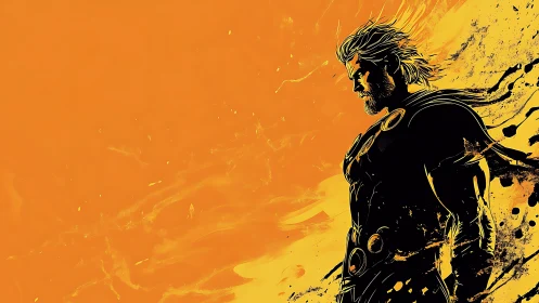 Comic-style heroic profile with dynamic orange negative space.