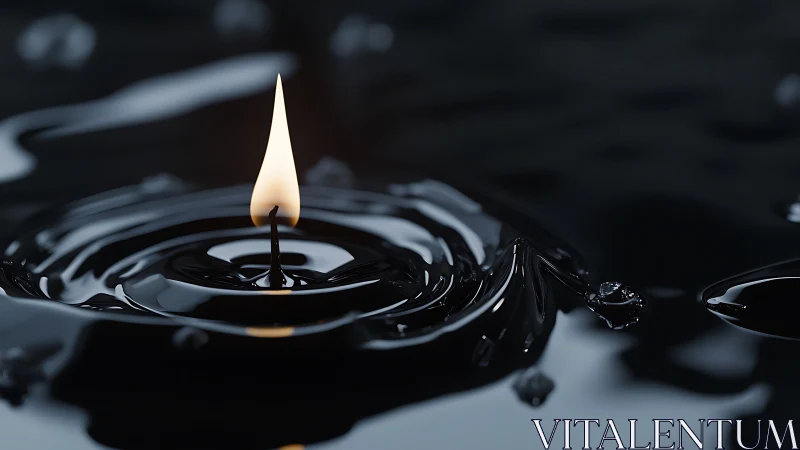 Solitary Flame Dances Above Obsidian Liquid Mirror.
