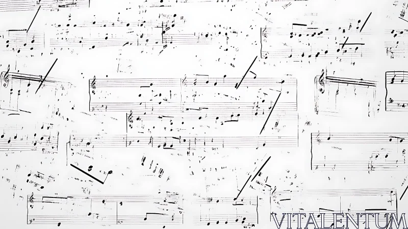 Minimalist music notation collage with fragmented staves layout.