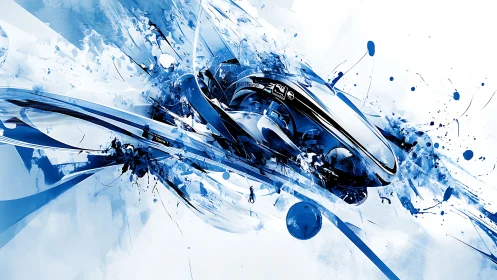 Futuristic vehicle rendered inside blue abstract motion field