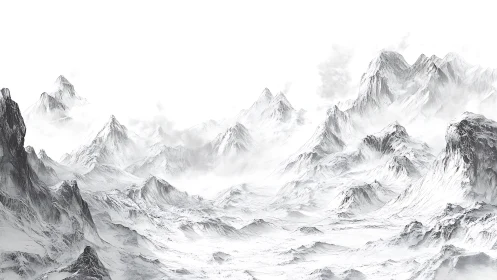 Monochrome digital alpine range with atmospheric depth study.