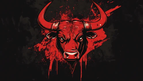 Red bull head illustration with bold splatter backdrop