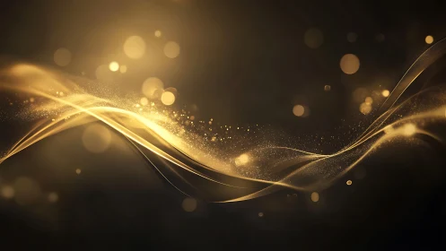 Golden light waves curve across dark abstract background