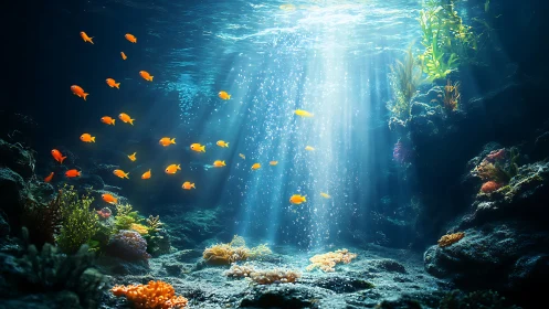 Sunlit coral ballroom where golden reef fish waltz slowly.