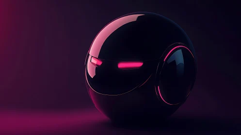 Spherical neon robot head renders with glossy cybernetic shell