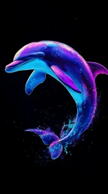 Neon tide dancer dolphin swirling through liquid starlight.