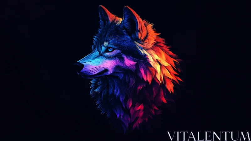 Neon-gradient wolf profile rendered in high-contrast digital painting