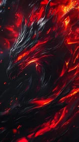 Digital painting of infernal dragon in molten ribbon composition.