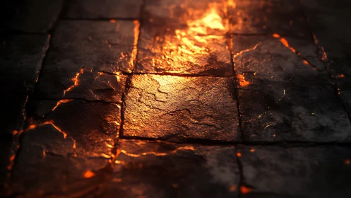 Molten Lava Glow on Fractured Stone Blocks.
