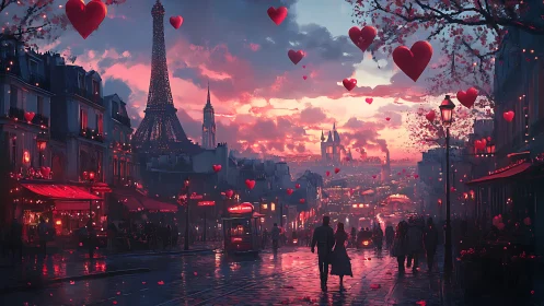 Paris Street Valentine's Day Fantasy at Dusk.