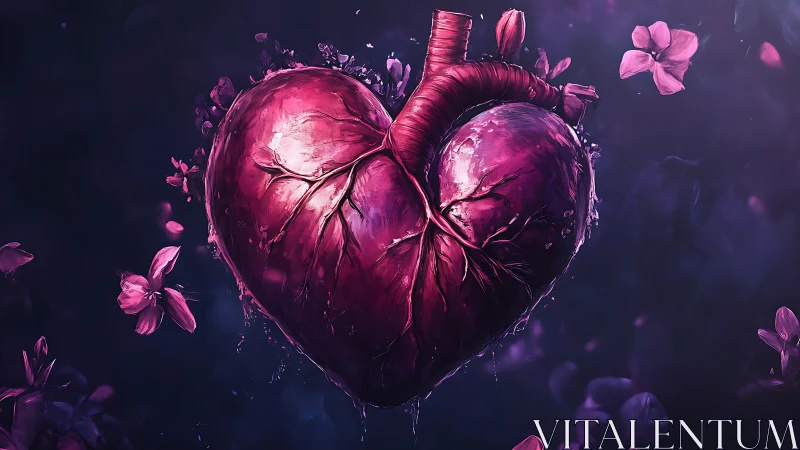 Anatomical Heart Glowing in Ethereal Purple and Pink