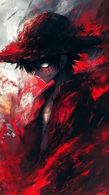 Dark straw‑hatted figure in red infernal energy swirl.