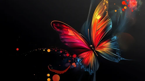 Digital painting of luminous butterfly with abstract particle bloom.