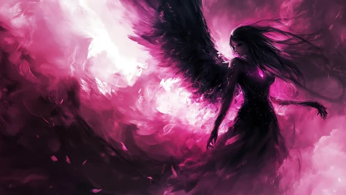 Midnight seraph erupts in electric magenta stormlight.