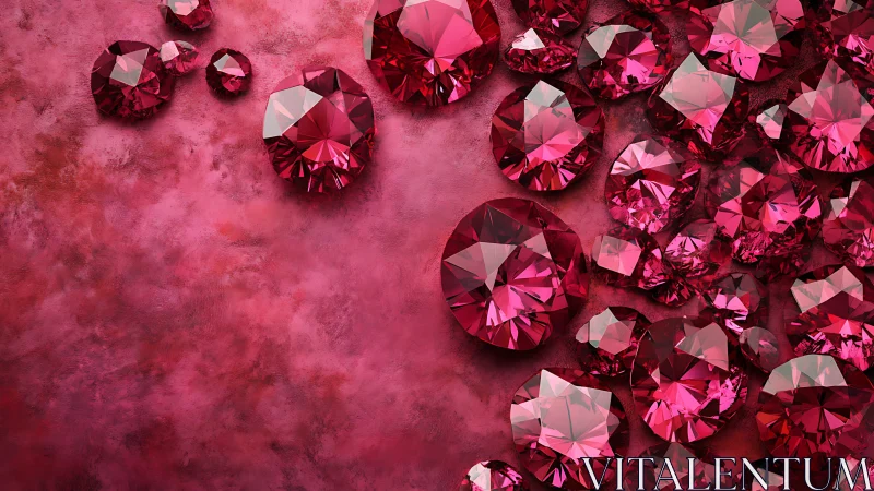 3D-rendered crimson gemstones on textured gradient ground.