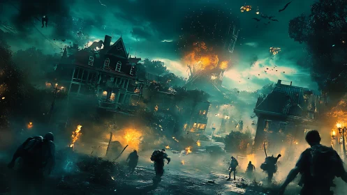 Apocalyptic suburban battle unfolds in cinematic digital chaos