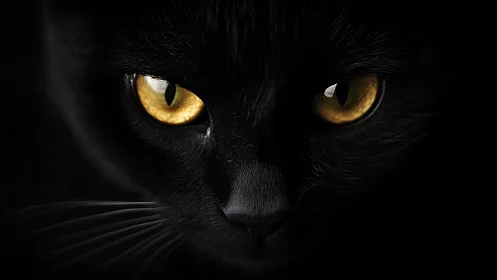 Luminous Predator: Golden Eyes Pierce Through Midnight Shadows