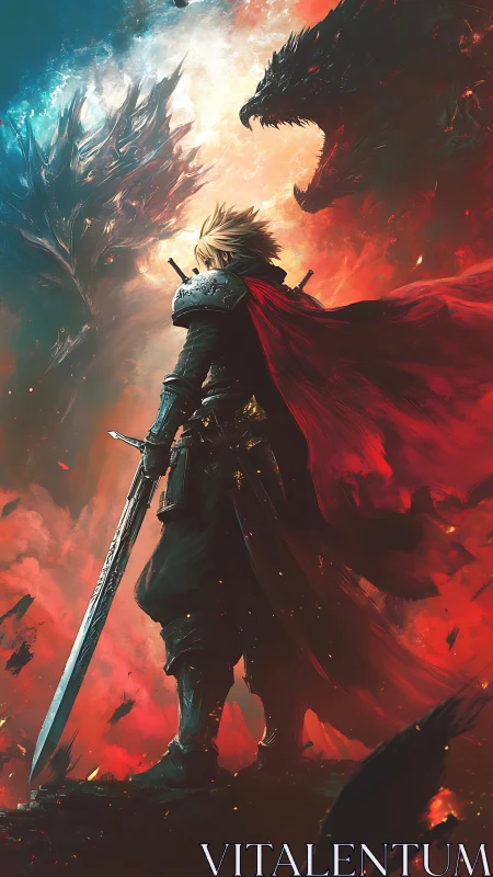 Lone knight meets blazing dragon in a storm of fire and light