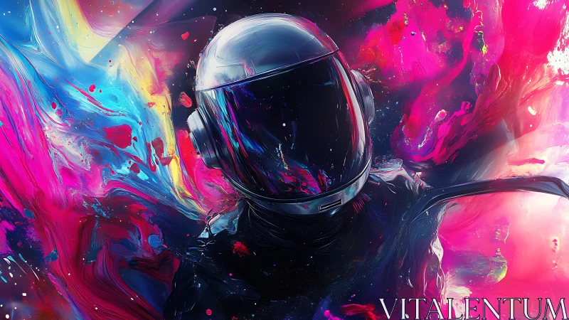 Chromatic nebula immersion with reflective astronaut visor field.