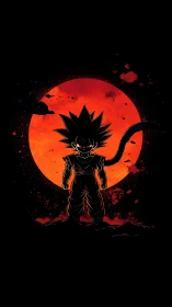 Saiyan shadowchild before a bleeding galactic moon.