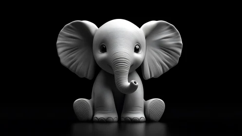 Digital 3D render shows stylized baby elephant on black background